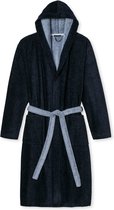SCHIESSER heren badjas - ultralicht velours met capuchon - blauw met lichtblauw - Maat: L