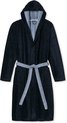 SCHIESSER heren badjas - ultralicht velours met capuchon - blauw met lichtblauw - Maat: L