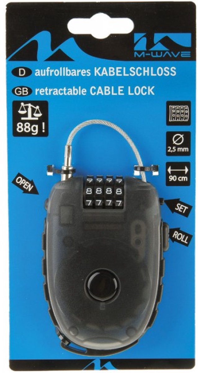 Kabelslot met oprolbare staalkabel M-Wave Lock 'n Roll - 90 cm x 2,4 mm (op M-wave kaart) van M-Wave — afbeelding 2