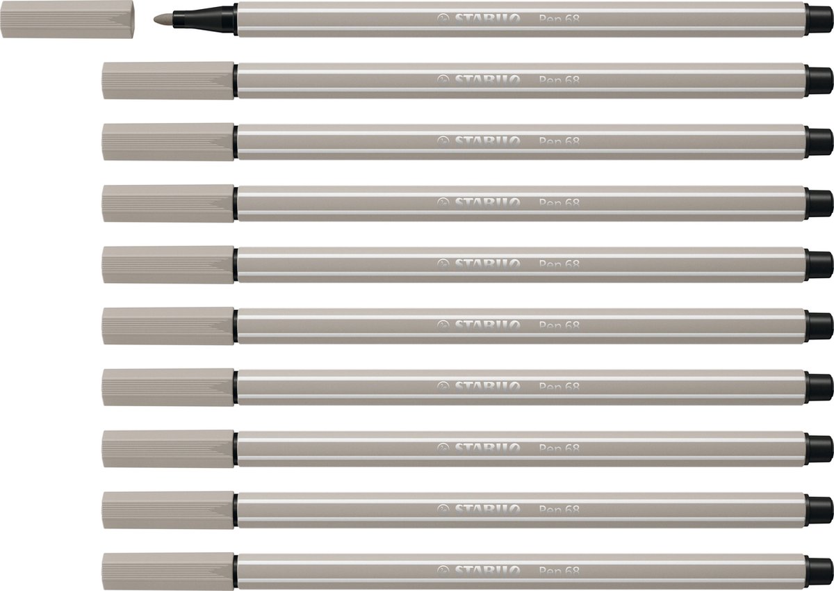 STABILO Pen 68 - Premium Viltstift - Warm grijs - Doos 10 stuks