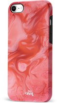 xoxo Wildhearts Marble Red Lips - Double Layer - Hardcase hoesje geschikt voor iPhone SE 2022 / SE 2020 hoesje - Rood hoesje - Marmer case geschikt voor iPhone SE 2022 / SE 2020 / 8 / 7 hoesje rood - Shockproof beschermhoes - Rood