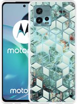 Motorola Moto G72 Hoesje Groen Hexagon Marmer - Designed by Cazy