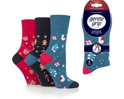 Gentle grip kerst dames sokken - dark design - Per 3 paar