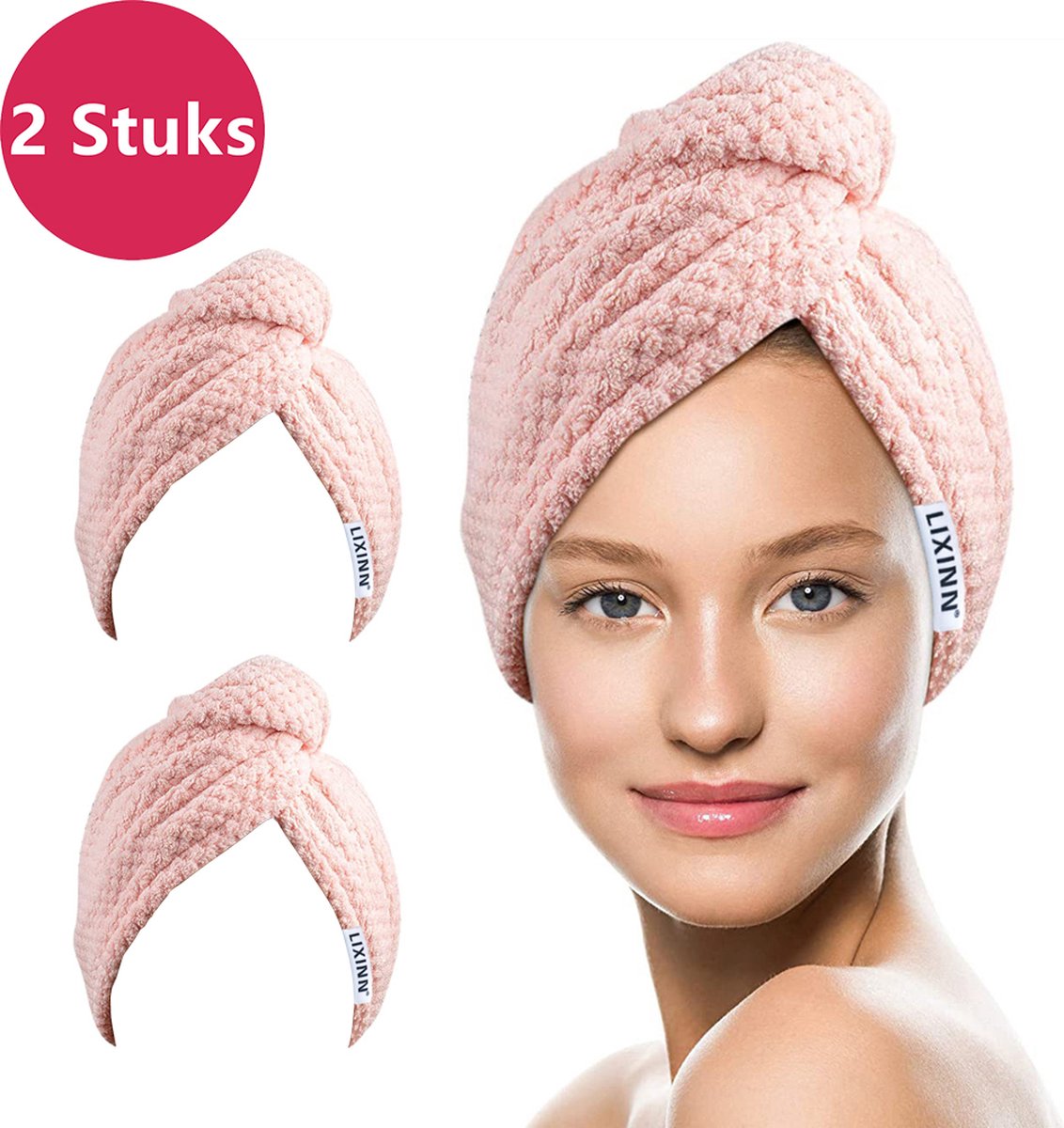 LIXIN 2 Stuks Haarhanddoek - Roze - Haar Drogen Handdoeken - Microfiber - Haar Tulband - Handdoek - Sneldrogend - Super Absorberend - Zachte stof - Haar Cap