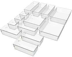 Waal® organizer bakjes (set van 13 bakjes) - Lade organizer - Lade verdeler - keuken - kantoor - make-up - bureau - transparant