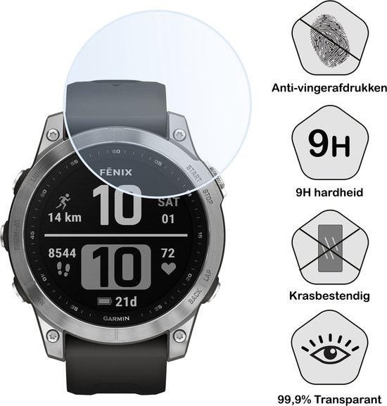 Garmin Fenix 7 met screenprotector. Anti-vingerafdrukken, 9H hardheid, krasbestendig en 99.9% transparant.