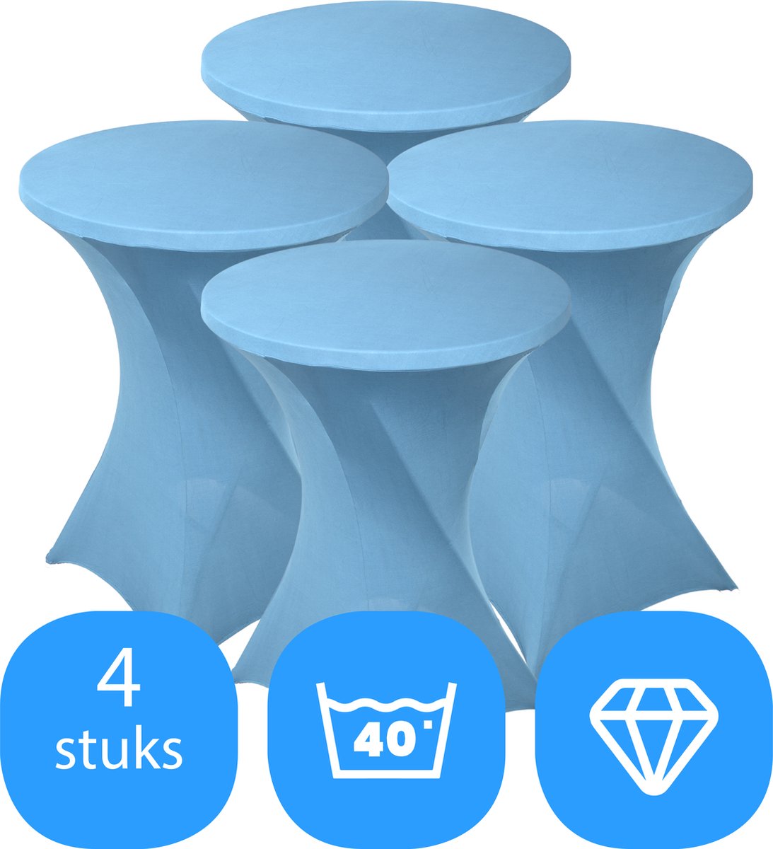 Statafelrok Licht Blauw / Baby Blauw x 4 – ∅80-85 x 110 cm – Stretch 4 stuks – Tafelrok voor Statafel – Geschikt voor Horeca Evenementen | Sta Tafel Hoes | Staantafelhoes | Cocktailparty | Trouwerij