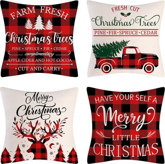 SUNMOOL Kerst Kussenhoes - Kussenhoes - Pillow cover - 45 x 45cm - Type H - 4Stuks