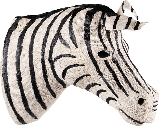 Clayre & Eef Wanddecoratie Zebra 18 cm Zwart Wit Papier Ijzer Textiel Muurdecoratie