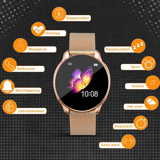 Fance Smartwatch - Rosé goud - Smartwatch Dames & Heren - HD Touchscreen - Horloge - Stappenteller - Bloeddrukmeter - Saturatiemeter - IOS & Android
