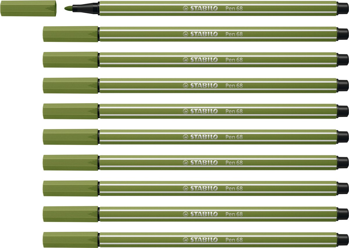 STABILO Pen 68 - Premium Viltstift - Mosgroen - Doos 10 stuks