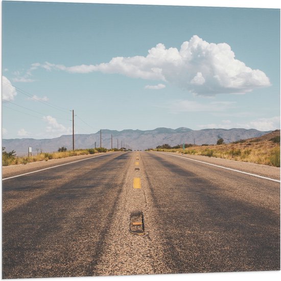 WallClassics - Drapeau - Route en Amérique - 80x80 cm Photo sur Drapeau Polyester