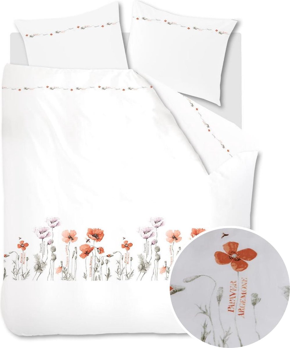 Marjolein Bastin Papaver Dekbedovertrek - Rood - 200 x 200/220 cm + 2x 60 x 70 cm