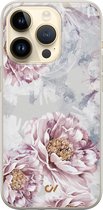 Hoesje geschikt voor Apple iPhone 14 Pro - Floral Print - Bloemen - Beige - Apple Soft Case Telefoonhoesje - TPU Back Cover - Casevibes