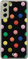 Hoesje geschikt voor Samsung Galaxy S21 FE - Retro Smileys - Emoji - Zwart - Soft Case Telefoonhoesje - TPU Back Cover - Casevibes