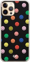 Hoesje geschikt voor Apple iPhone 12 - Retro Smileys - Emoji - Zwart - Apple Soft Case Telefoonhoesje - TPU Back Cover - Casevibes