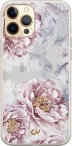 iPhone 12 (Pro) hoesje siliconen - Floral Print - Bloemen - Beige - Apple Soft Case Telefoonhoesje - TPU Back Cover - Casevibes
