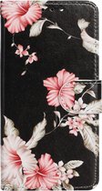 Peachy Wallet Bookcase Étui à fleurs en similicuir pour iPhone 13 - Noir