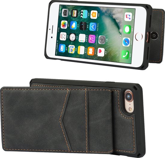 Étui à cartes pour Apple iPhone 8 | iphone 7 | Couverture arrière en cuir PU | Cas de téléphone de Luxe | Porte-cartes | Noir