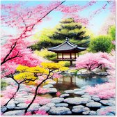 Graphic Message - Peinture sur Toile - Jardin Japonais - Fleur de Cerisier - Paysage Japonais