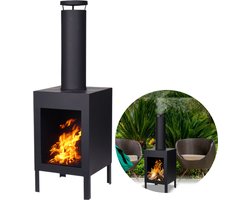 Terrashaard - Houtkachel - Tuinhaard - Terrasverwarming - Vuurkorf - Zwart - 100cm Hoog - 30cm Breed