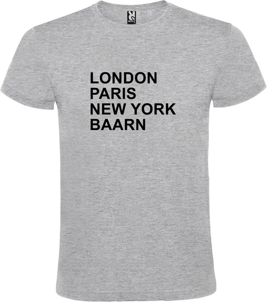 Grijs T-shirt 'LONDON, PARIS, NEW YORK, BAARN' Zwart Maat 4XL