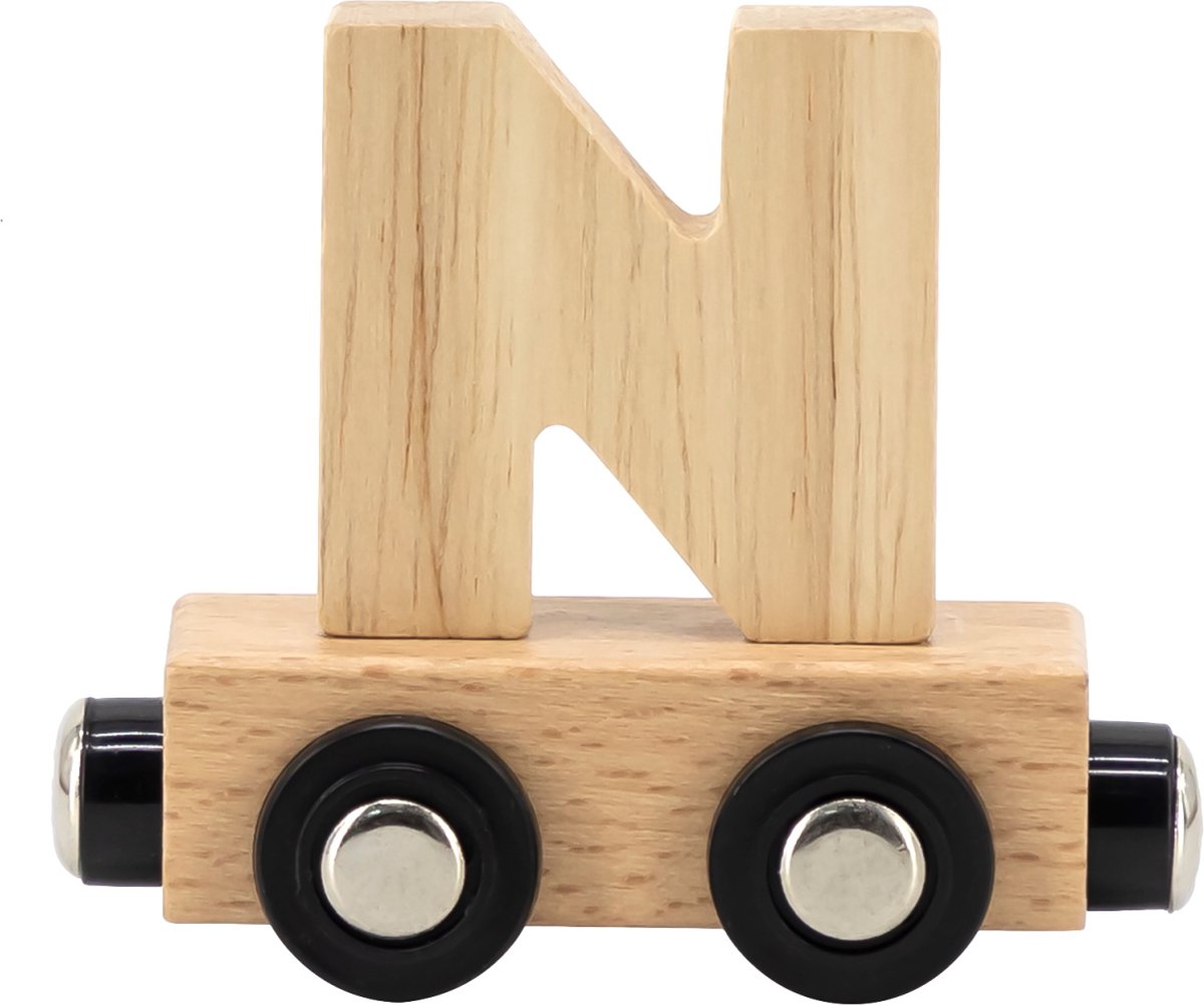 Tryco Houten Naturel Lettertrein Letter N - Letterwagon voor Woorden en Naamtreinen - Stimuleert Creativiteit en Motoriek - Vanaf 3 Jaar