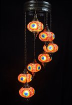 Turkse Lamp - Hanglamp - Mozaïek Lamp - Marokkaanse Lamp - Oosters Lamp - ZENIQUE - Authentiek - Handgemaakt - Kroonluchter - Multicolour ster - 7 bollen