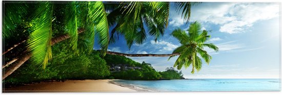 WallClassics - Vlag - Palmbomen aan het Strand - 60x20 cm Foto op Polyester Vlag