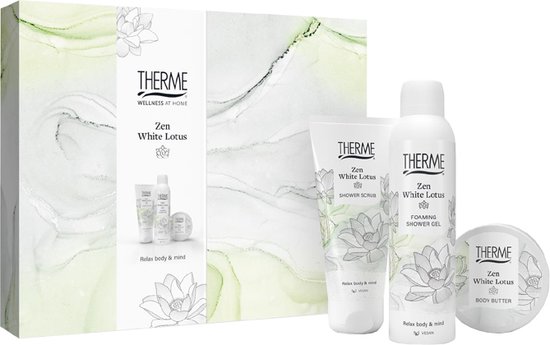 Therme Zen White Lotus Foaming Shower Gel + Shower Scrub + Body Butter Geschenkset