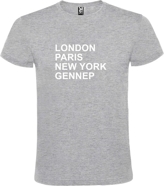 Grijs T-shirt 'LONDON, PARIS, NEW YORK, GENNEP' Wit Maat M