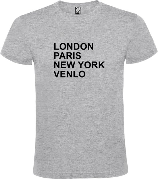 Grijs T-shirt 'LONDON, PARIS, NEW YORK, VENLO' Zwart Maat 3XL