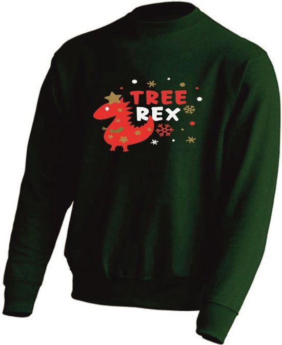 Kerst sweater -  TREE REX - kerstrui - GROEN - medium -Unisex