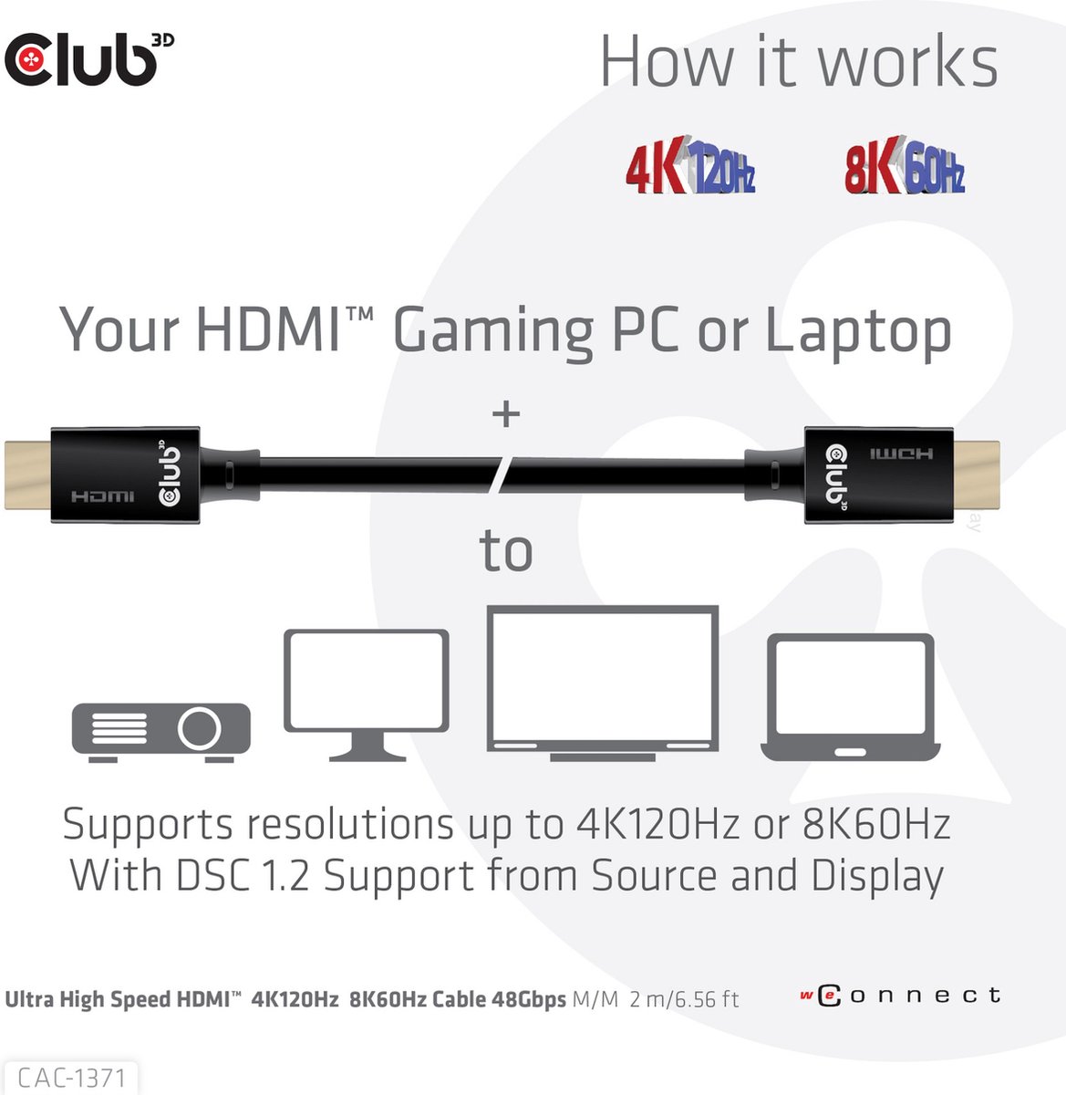 club3D CAC-1371 HDMI-kabel HDMI Aansluitkabel HDMI-A-stekker, HDMI-A-stekker 1.00 m Zwart 10K UHD, 8K UHD