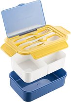 Lunch Box Consumerce® Premium avec 3 Compartiments et Couverts Blauw – Lunch Box Adultes – Bento Box Japonais – Lunch Box Enfants – Lunch Box Adultes Compartiments – Pain Box Adultes – Pain Box – Lunch Box – Salade Lunch Box – Salad Box