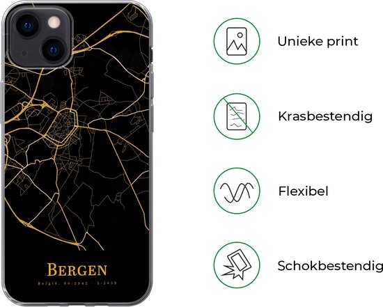 Coque iPhone 13 - Montagnes - Carte - Or - Coque de téléphone en Siliconen