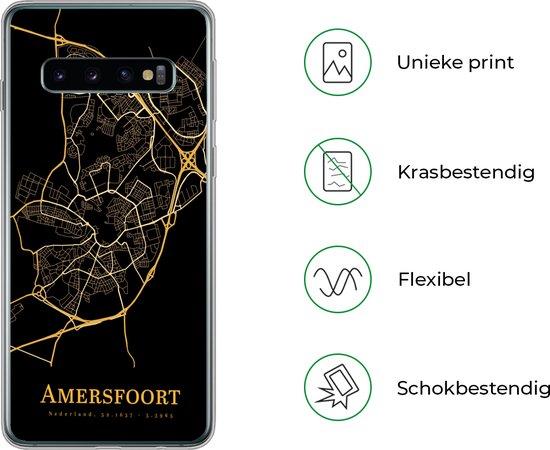 Coque Samsung Galaxy S10 - Amersfoort - Carte - Or - Zwart - Coque de téléphone en Siliconen