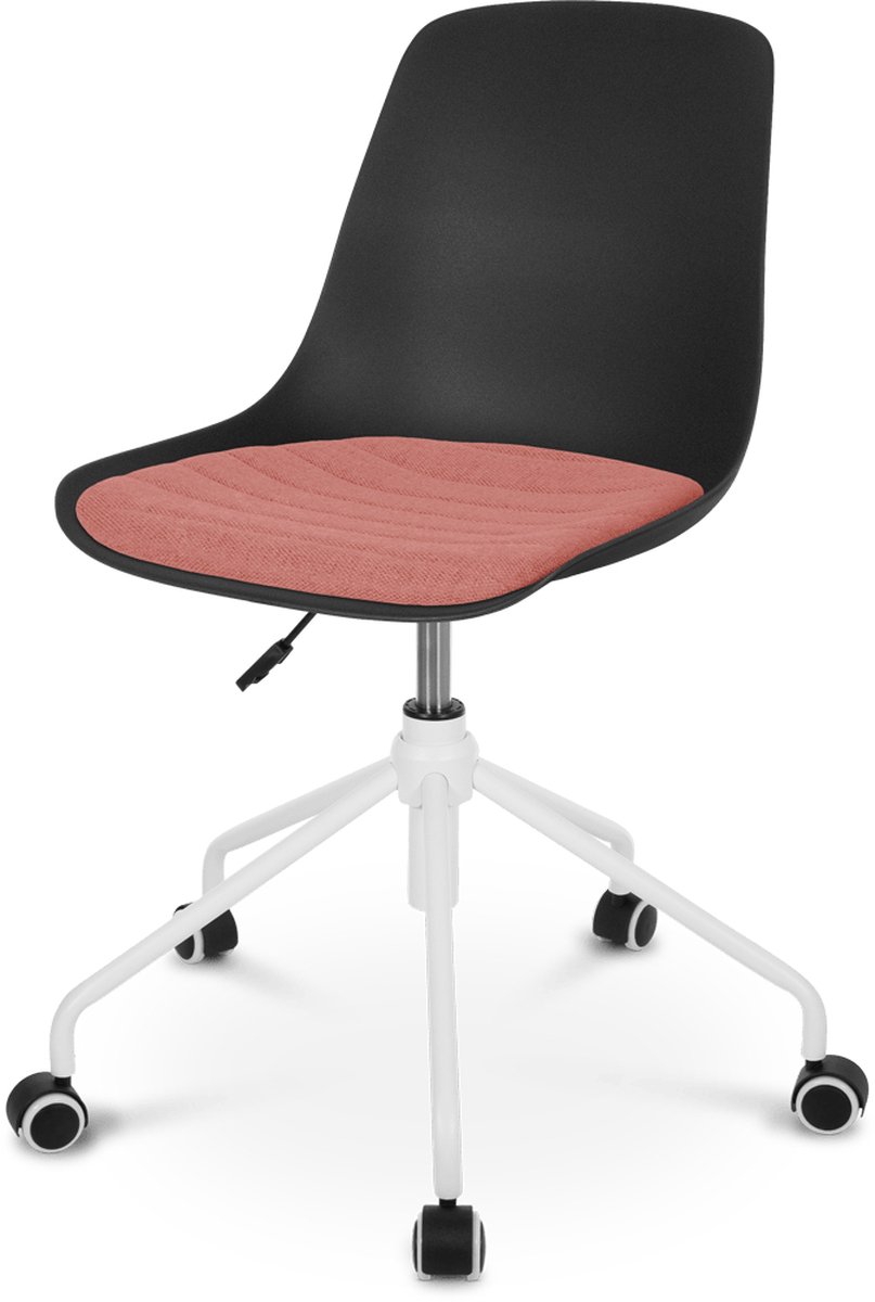 Nout-Liv bureaustoel zwart met terracotta rood zitkussen - wit onderstel