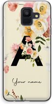 Gepersonaliseerd - Case Company® - Hoesje geschikt voor Samsung Galaxy A6 (2018) hoesje - Flirty Flowers Monogram - Soft Cover Telefoonhoesje - Bescherming aan alle Kanten en Schermrand