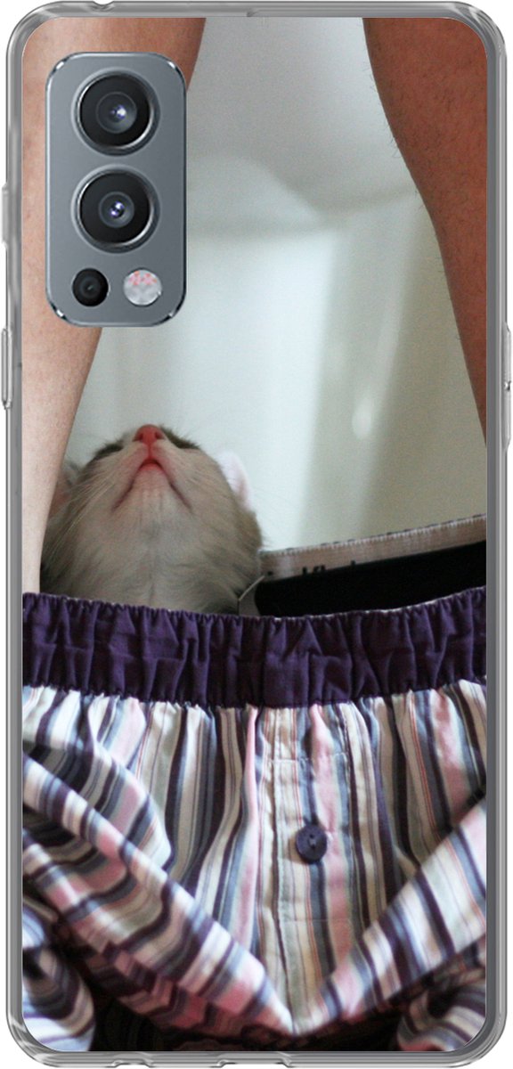 Telefoonhoesje Geschikt voor OnePlus Nord 2 5G hoesje - Kat - Broek - Toilet - Siliconen Telefoonhoesje Telefoonhoesje