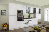 Goedkope keuken 435  cm - complete keuken met apparatuur Lorena  - Wit/Wit mat - soft close - keramische kookplaat    - afzuigkap - oven - magnetron  - spoelbak