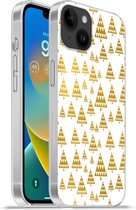 Geschikt voorApple Iphone 14 Plus - Soft case hoesje - Kerstboom - Wit - Goud - Patronen - Siliconen Telefoonhoesje
