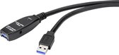 Renkforce USB-kabel USB 3.2 Gen1 (USB 3.0 / USB 3.1 Gen1) USB-A stekker, USB-A bus 20.00 m Zwart Actief met signaalvers
