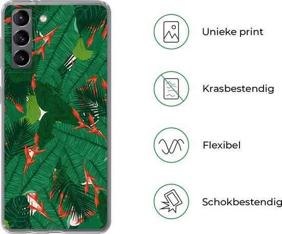 Convient pour coque Samsung Galaxy S21 - Fleurs - Feuilles - Motifs - Coque de téléphone en Siliconen