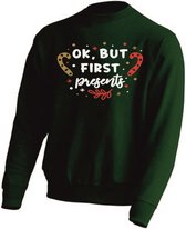 Kerst sweater -  OK BUT FIRST THE PRESENTS - kersttrui - GROEN - medium -Unisex