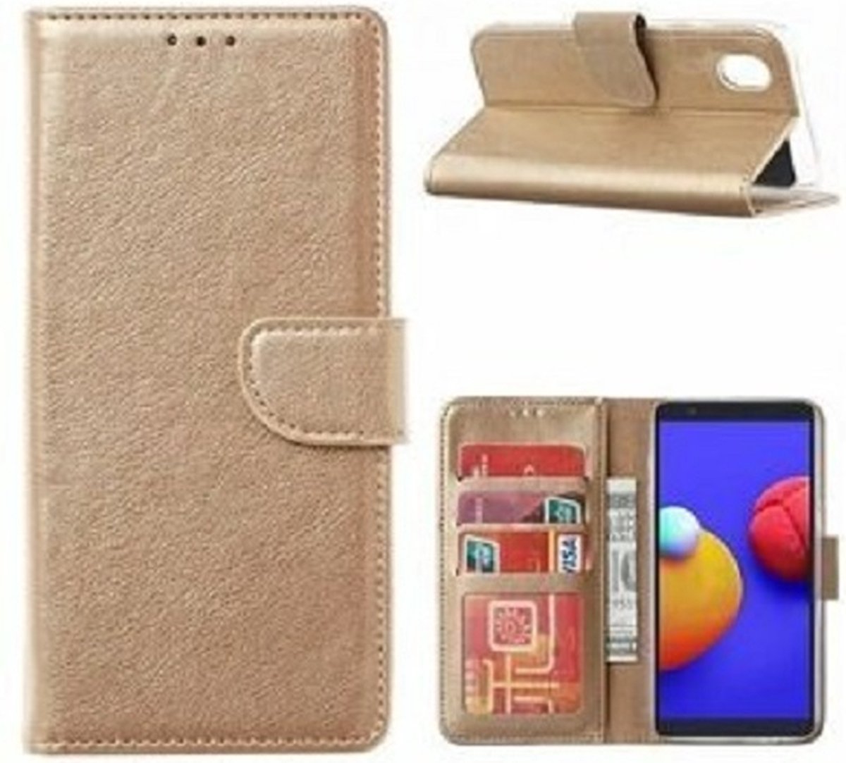 Samsung A01 Hoesje Met Pasjeshouder Bookcase Goud