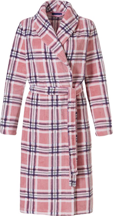 Dames badjas roze – zacht fleece – warm – ruitpatroon – Pastunette – maat 3XL (56/58)