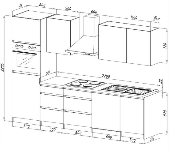 Cuisine complète Meister Premium 280cm blanc brillant - gris brillant