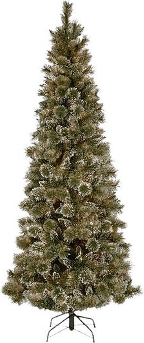 Glittery Bristle kunstkerstboom - 213 cm Ø 65 cm - besneeuwd, dennenappels & glitter - metalen voet