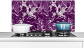 Spatscherm keuken 100x50 cm - Kookplaat achterwand Marmer - Glitter - Paars - Patronen - Muurbeschermer - Spatwand fornuis - Hoogwaardig aluminium